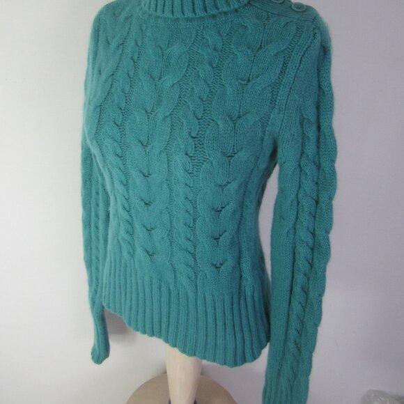 Vtg Banana Republic Women Small Turquoise Blue LS Cable Knit Angora Wool Sweater - Picture 8 of 12